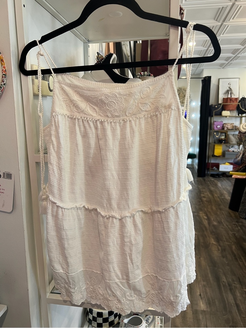 Anthropologie White Embroidered Tiered Camisole